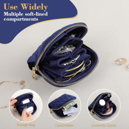 Travel Jewelry Case Small Velvet Organizer - Navy Blue