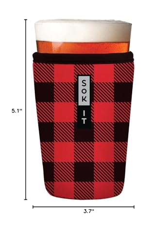 Buffalo Check Insulated Pint Glass Sleeve - No-Scent Neoprene Cover for Cold Drinks