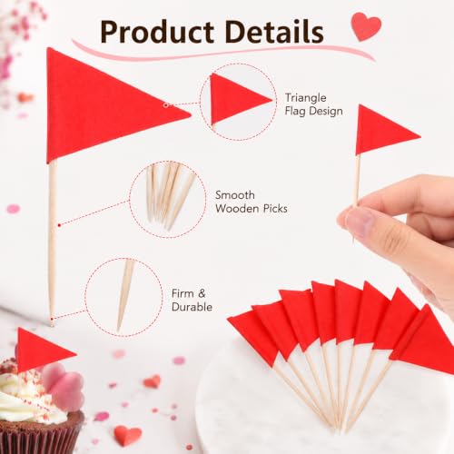 100 Pack Red Toothpick Flags for Cupcake & Party Decoration