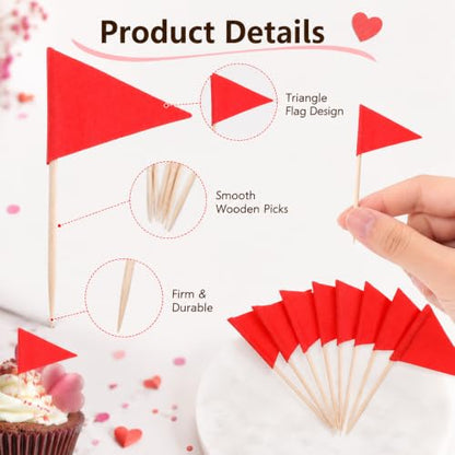 100 Pack Red Toothpick Flags for Cupcake & Party Decoration