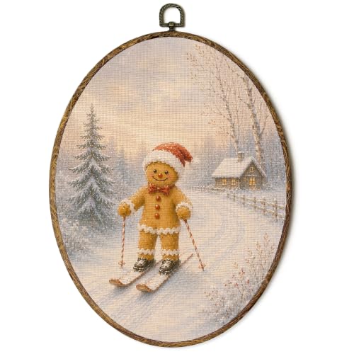Lengues Winter Gingerbread Ski Oval Wall Art - Framed Hanging Decor 8.5x11.5