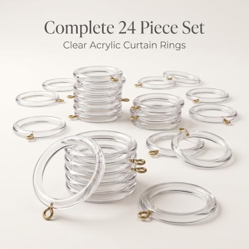 Acrylic Wooden Curtain Rings 24 Pack Without Clips - 1.75 Inch Inner Diameter, Farmhouse Style