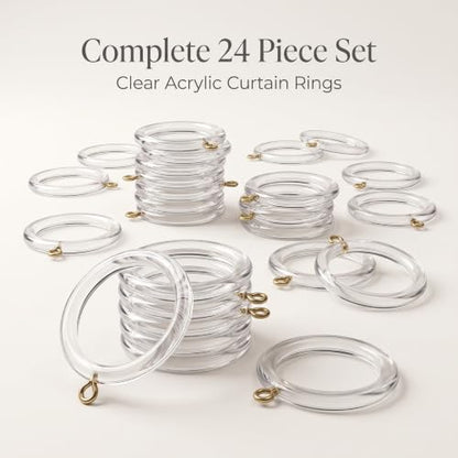 Acrylic Wooden Curtain Rings 24 Pack Without Clips - 1.75 Inch Inner Diameter, Farmhouse Style