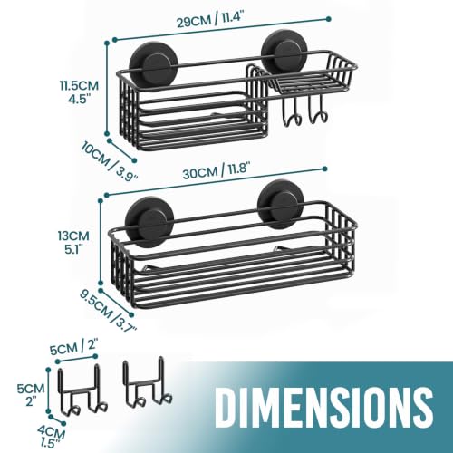 Heavy Duty Shower Caddy with Suction Cups - Black, 2 Pack