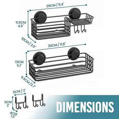 Heavy Duty Shower Caddy with Suction Cups - Black, 2 Pack