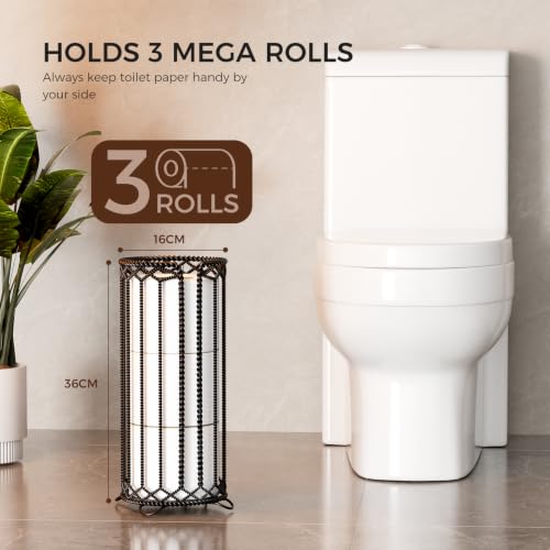 Freestanding Toilet Paper Holder Stand with Reserve Storage - Modern Bathroom Organizer
