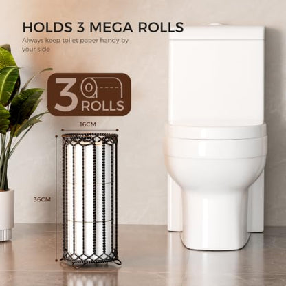 Freestanding Toilet Paper Holder Stand with Reserve Storage - Modern Bathroom Organizer