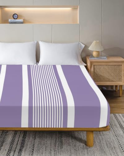 King Size Flat Sheet - Purple Stripe Microfiber Bed Sheets, Easy Care, 105x98, Versotilahome - White