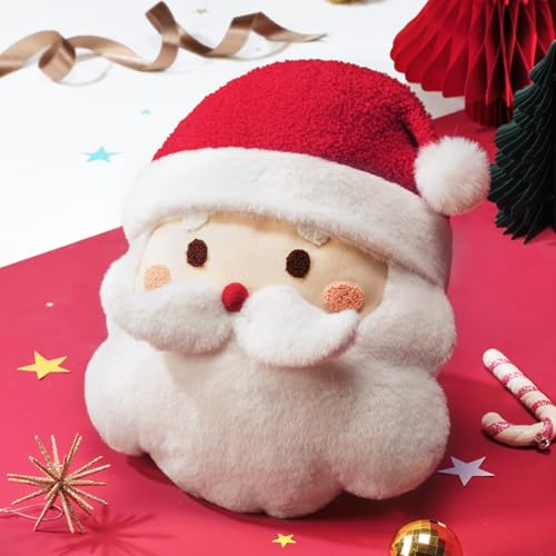 Santa Claus Christmas Pillow - Red Santa Shaped Plush Cushion, 16x13.5 Inches