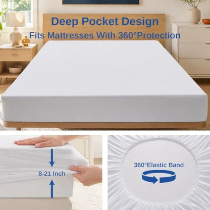 Queen Waterproof Mattress Protector Fitted Sheet with Terry Cover - White, 1 Pack