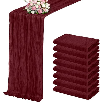 Burgundy Cheesecloth Table Runner 17x108 Inch 8 Pack Boho Gauze Fabric