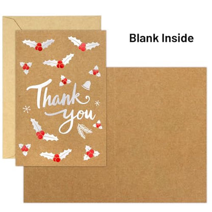 Christmas Thank You Cards with Envelopes 12 Pack Kraft Blank Holiday Greeting Cards