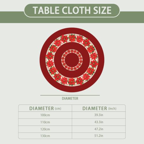 Christmas Round Fitted Tablecloth 43 Inch with Elastic Red Floral Design