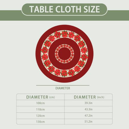 Christmas Round Fitted Tablecloth 43 Inch with Elastic Red Floral Design