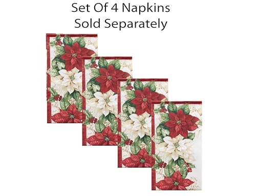 17x17 Inch Christmas Poinsettia Napkin Set - Red & White Holiday Fabric Dinner Napkins, Set of 4