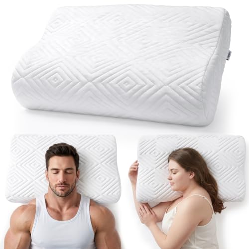 White High Loft Memory Foam Neck Pillow for Side Sleepers - Dual Height, Ergonomic Support