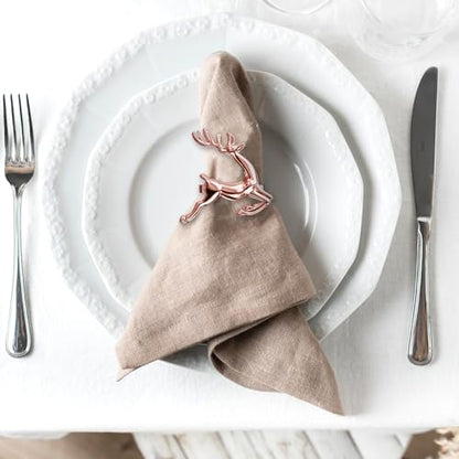 Rose Gold Reindeer Napkin Rings Set of 8 for Christmas Table Decor - Elegant Holiday Party Supplies