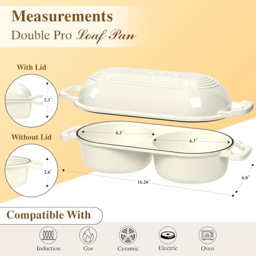 Cream White Dutch Oven for Sourdough Bread Baking with Lid & Banneton Proofing Baskets
