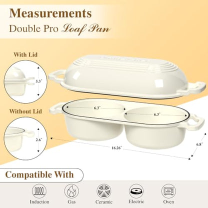 Cream White Dutch Oven for Sourdough Bread Baking with Lid & Banneton Proofing Baskets