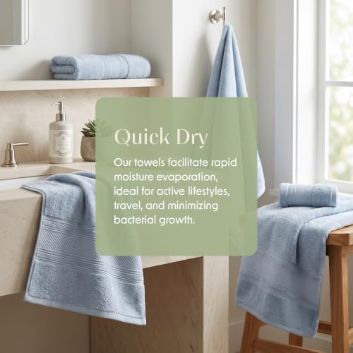 Organic Cotton Bath Towel Set - 6 Piece Blue Fog GOTS Certified Heavyweight