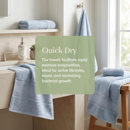 Organic Cotton Bath Towel Set - 6 Piece Blue Fog GOTS Certified Heavyweight