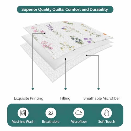 Sage Spring Floral Dog Quilt Set Twin XL 3-Piece Comforter Bedding