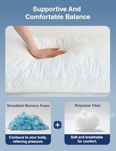 Long Body Pillow for Adults - White Firm Adjustable Memory Foam Support - Side Sleeper Bed Pillow