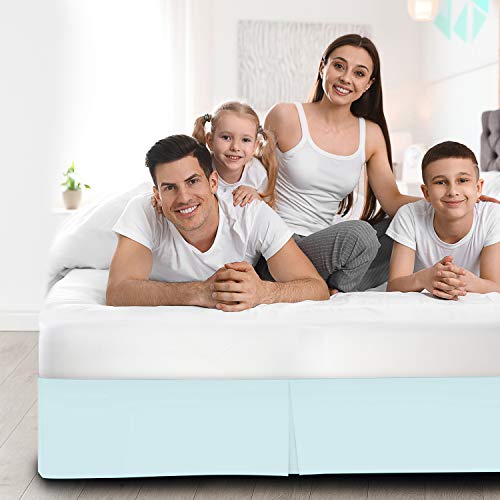 Twin XL Egyptian Cotton Bed Skirt 18-Inch Drop - Classic Box Pleated Aqua Blue