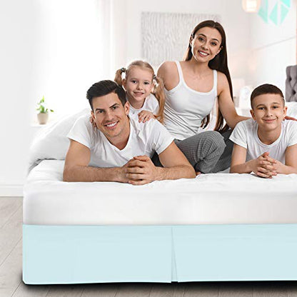 Twin XL Egyptian Cotton Bed Skirt 18-Inch Drop - Classic Box Pleated Aqua Blue