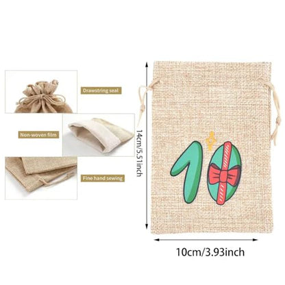 Brown Christmas Advent Calendar Bags, 24 Days Countdown Burlap Gift Bags