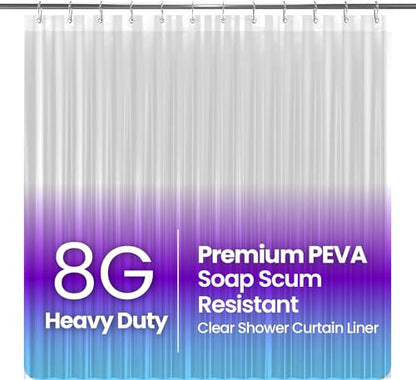 LiBa PEVA Shower Curtain Liner with 12 Plastic Rings - 8G Waterproof Shower Liner for Bathroom, 72x72 Inch Stall Shower Curtain Liner with Magnets, Oceanic Gradient Weighted