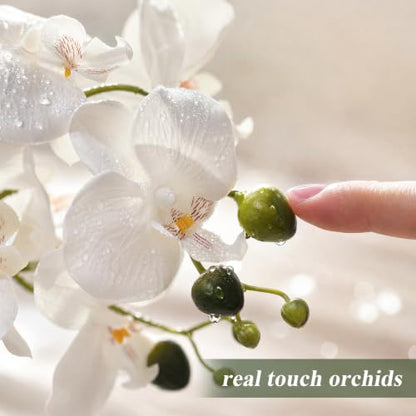 Artificial White Orchid in Pot - Realistic Faux Flower Decor for Home & Office