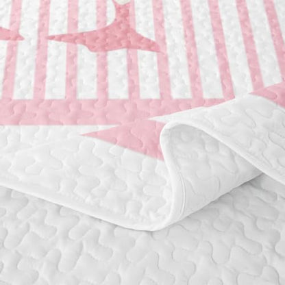 Pink Stripe Goose Quilt Set Twin Lightweight Quilt & Pillowcase