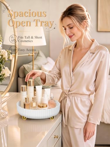 Niunuerga White Rotating Makeup Organizer - Perfume & Skincare Vanity Tray