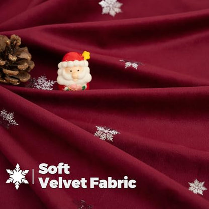 Christmas Burgundy Red Velvet Curtains Set of 2 52x84 Inches with Silver Print - Holiday Decor
