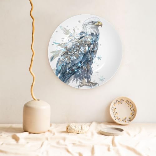 6in (15cm) Metallic Bald Eagle Decorative Plate with Stand - Futuristic Wall & Table Art