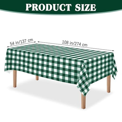 Green and White Gingham Disposable Tablecloths 54x108 Inch 4 Pack