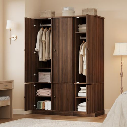 Garvee 72" Tall Armoire Wardrobe Closet - Fluted Wood, Narrow, Retro Brown (Variation: Retro Brown)