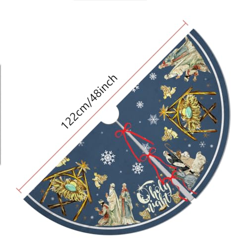 Nativity Christmas Tree Skirt 48 Inch - Traditional Christian Holiday Decor