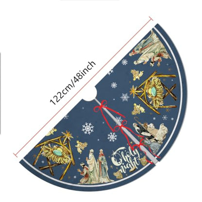Nativity Christmas Tree Skirt 48 Inch - Traditional Christian Holiday Decor