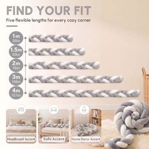 Knot Pillow - Gray White Woven Accent Bolster Cushion 78 Inch, Modern Boho Decor