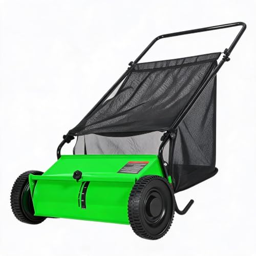 Push Lawn Sweeper 26-Inch Green with 7 Cu.Ft Hopper & Adjustable Brush