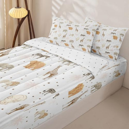 Feelyou Safari Animals Zipper Comforter Set Twin White Yellow Kids Bedding