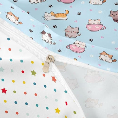Castle Fairy Kawaii Cat Duvet Cover Set Full Size Blue 80x90 - Cartoon Animal Pet Bedding