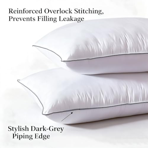 Queen Size Goose Down Pillow Set of 2 - White, Dual-Side Support and Plush Comfort