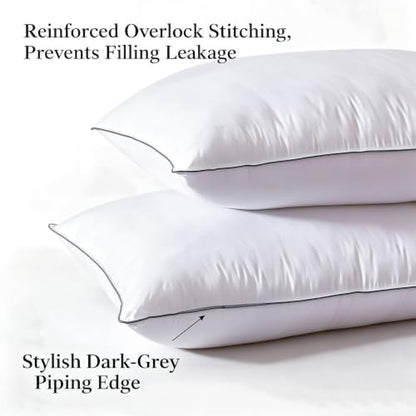 Queen Size Goose Down Pillow Set of 2 - White, Dual-Side Support and Plush Comfort