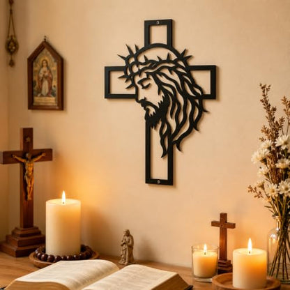 Jesus Wall Decor Cross with Crown of Thorns Christian Silhouette - Faith Gift
