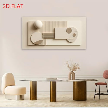 Modern Beige Geometric Canvas Wall Art - Framed Abstract Landscape