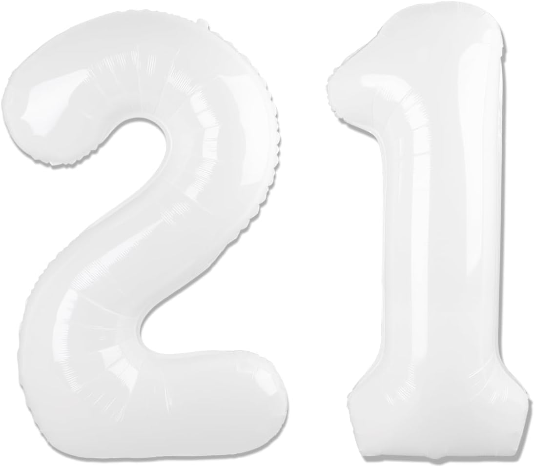 Number 21 Balloon by Party Essentials - 40 Inch White Birthday Decoration for 21st Celebration