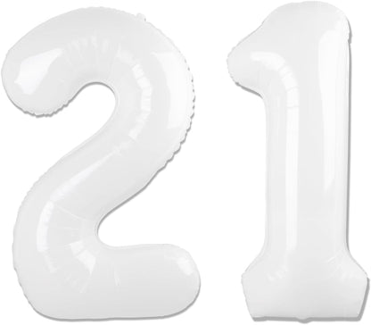 Number 21 Balloon by Party Essentials - 40 Inch White Birthday Decoration for 21st Celebration